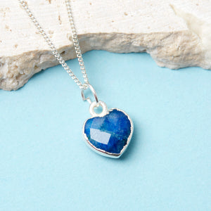 Sterling Silver Heart Sapphire Gemstone Necklace