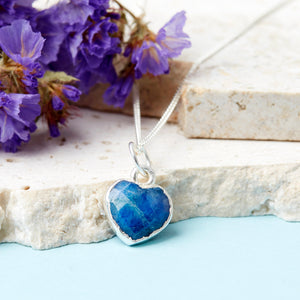 Sterling Silver Heart Sapphire Gemstone Necklace
