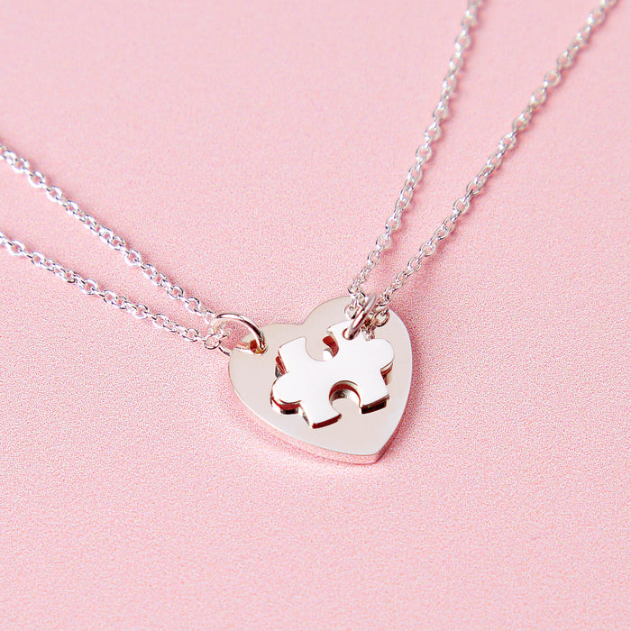 Silver Mum And Me Jigsaw Puzzle Heart Necklace