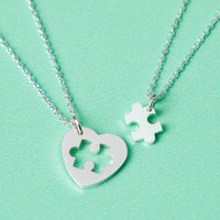 Silver Mum And Me Jigsaw Puzzle Heart Necklace