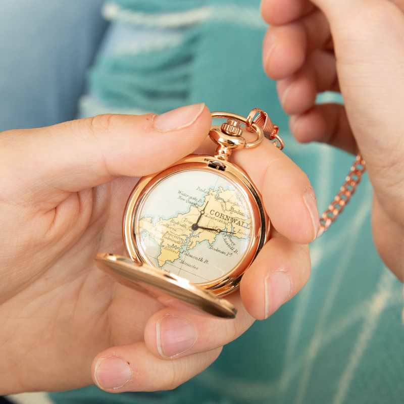 Personalised Map Pocket Watch Rose Gold Ellie Ellie
