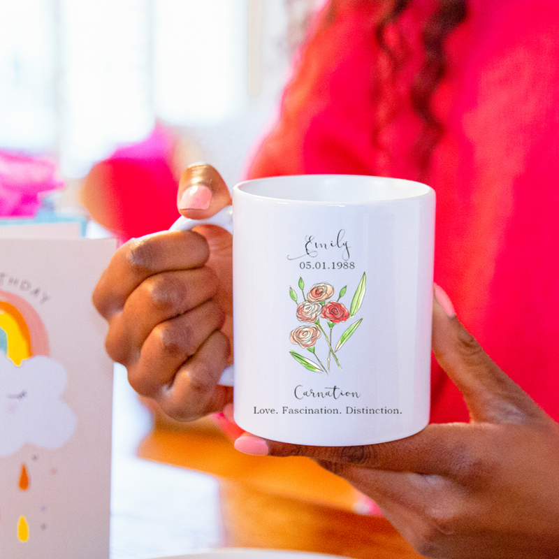 Birth Flower Personalised Watercolour Mug