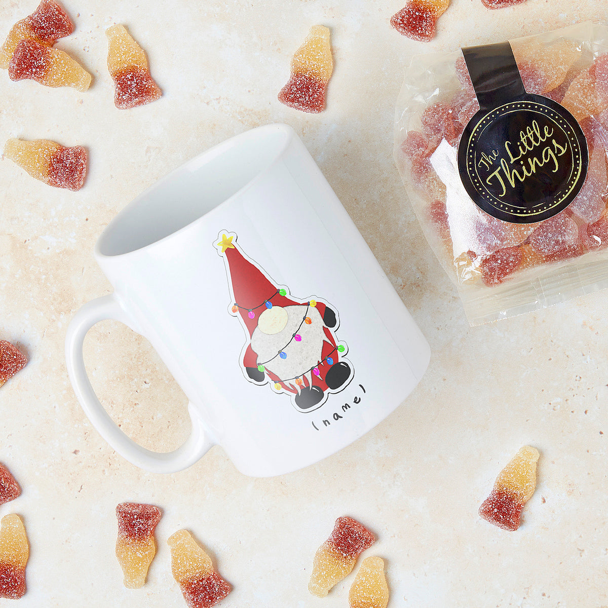 Personalised  Christmas Gonks Mug and Sweet Set