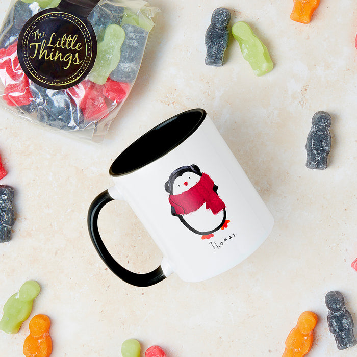 Personalised Penguin Christmas Mug and Sweet Set