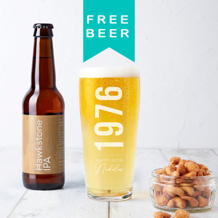 Personalised 50th Birth Year And Name Beer Glass