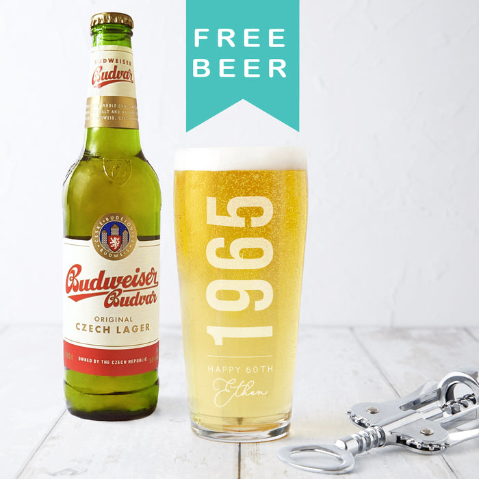 Personalised 60th Birth Year And Name Beer Glass