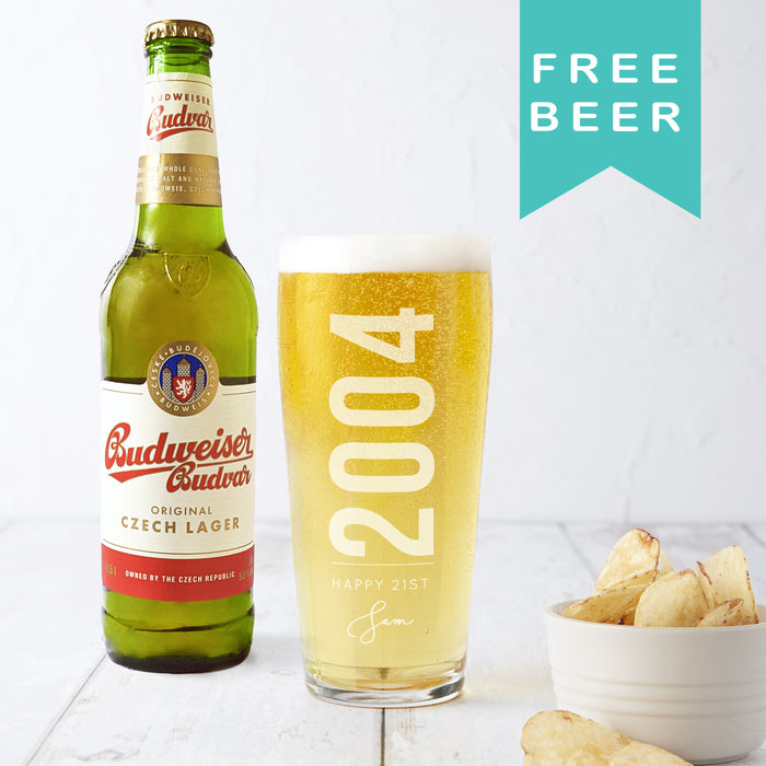 Personalised 21st Birth Year And Name Beer Glass