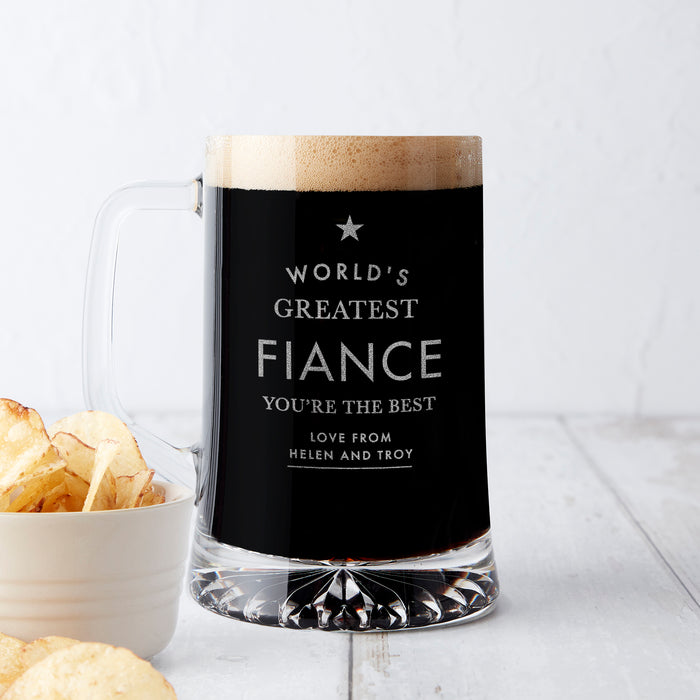 Personalised 'Worlds Greatest Fiance' Beer Tankard