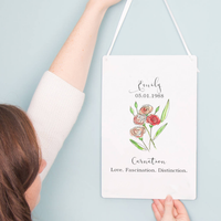 Birth Flower Personalised Water Colour Hanging Print