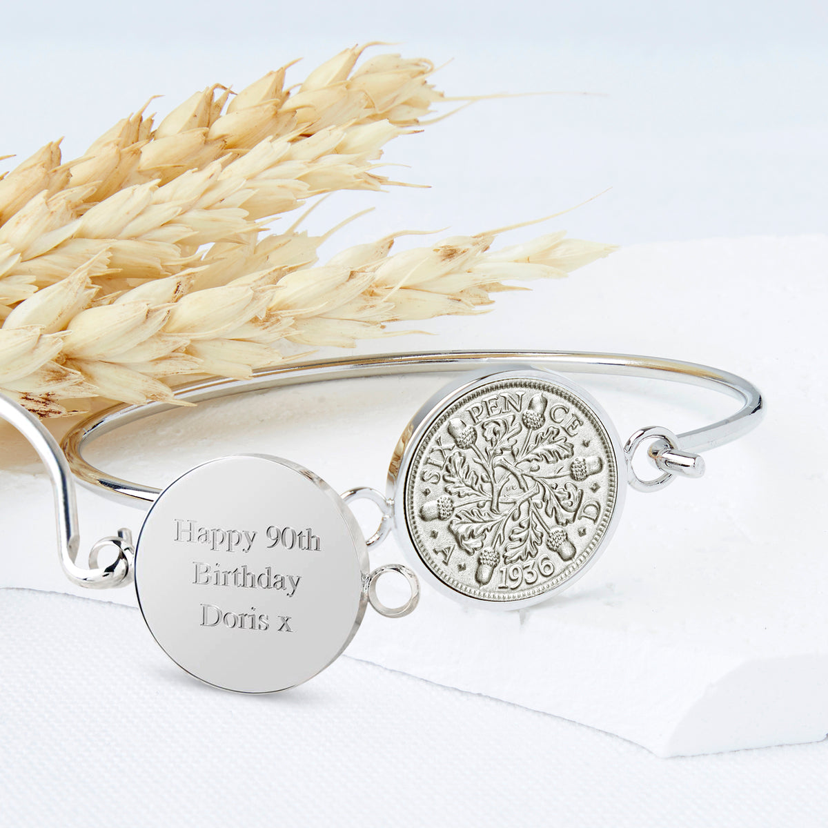 90th Birthday 1936 Sixpence Coin Bangle Bracelet