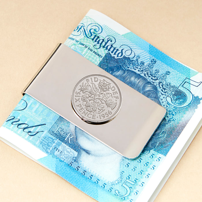 Sixpence 1956 70th Birthday Coin Money Clip
