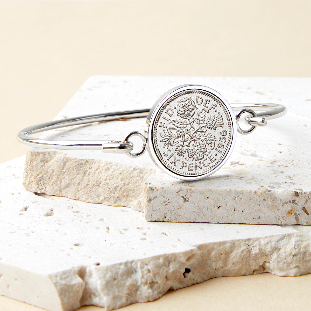 70th Birthday 1956 Sixpence Coin Bangle Bracelet