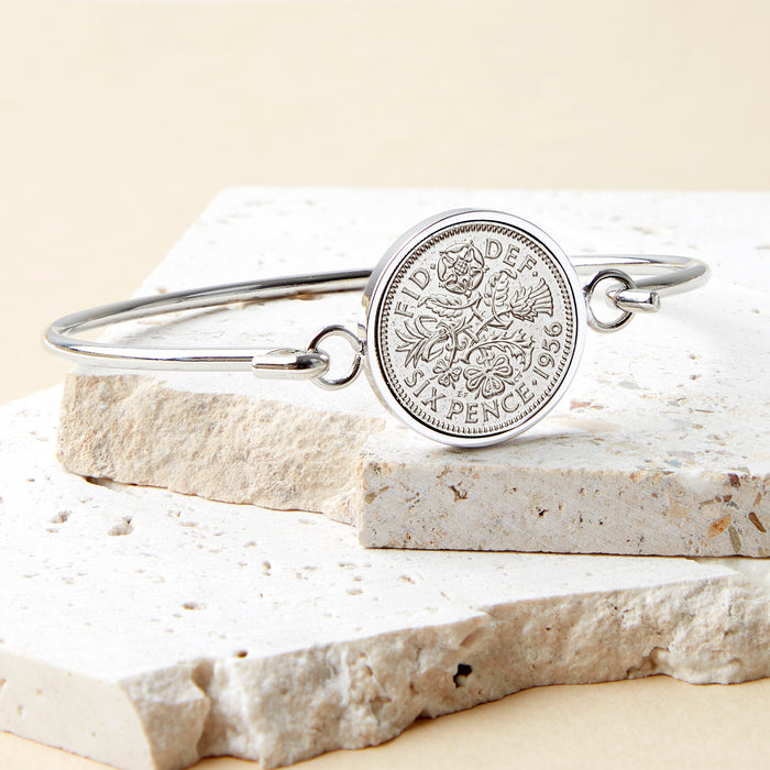 70th Birthday 1956 Sixpence Coin Bangle Bracelet