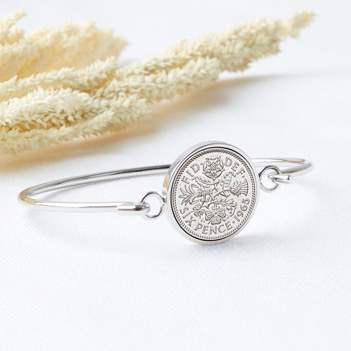 60th Birthday 1965 Or 1966 Sixpence Coin Bangle Bracelet