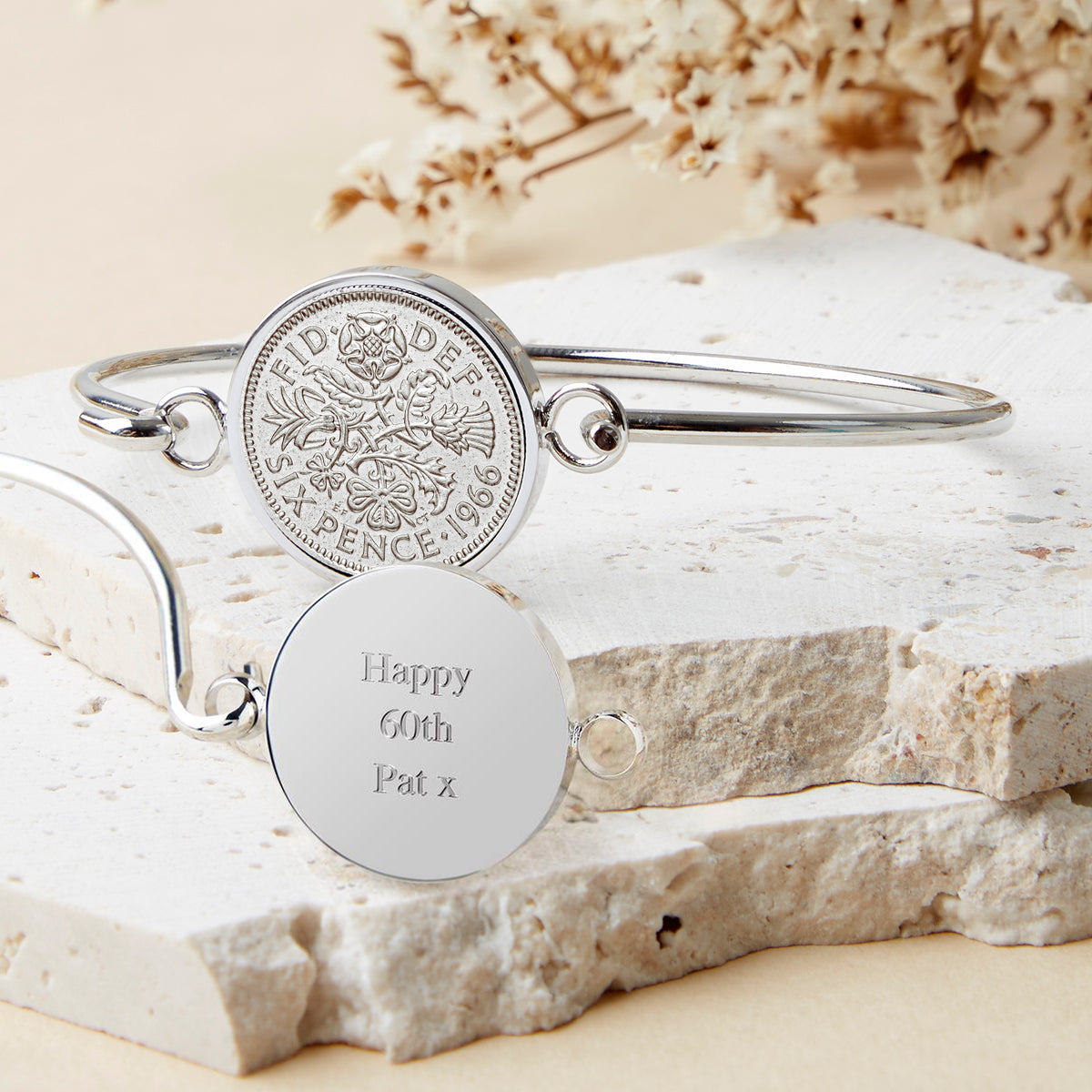 60th Birthday 1966 Sixpence Coin Bangle Bracelet