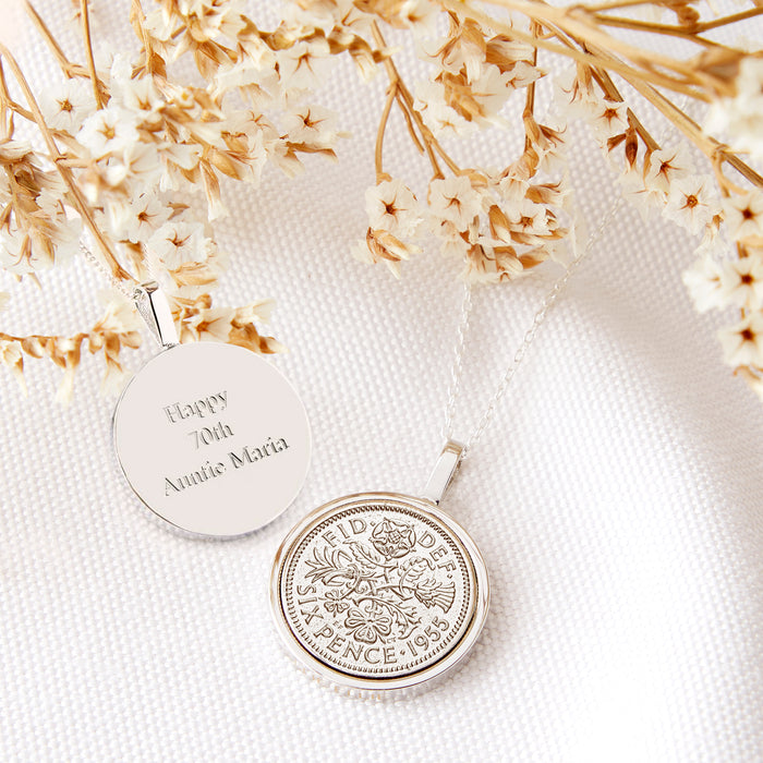 Sixpence 70th 1955 Or 1956 Birthday Coin Necklace