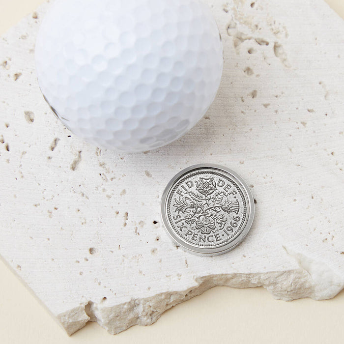 60th Birthday 1966 Sixpence Coin Golf Marker