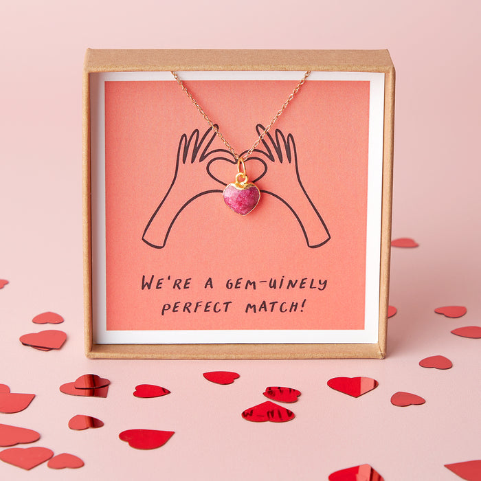 Gold Plated Heart Ruby Gemstone Valentines Necklace