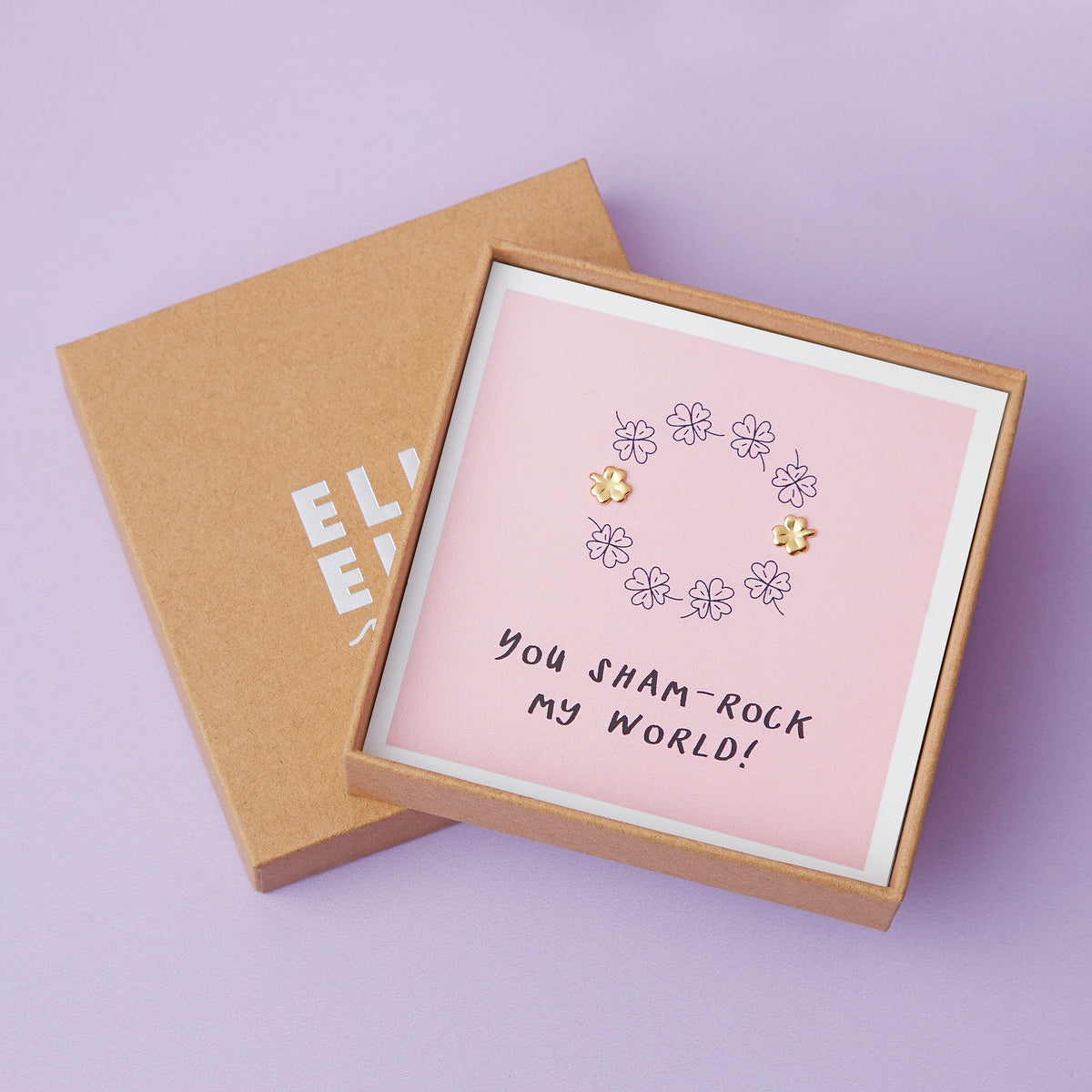 Gold Plated Clover Stud Valentines Earrings