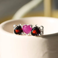 Silver Garnet And Ruby Heart Triple Heart Necklace
