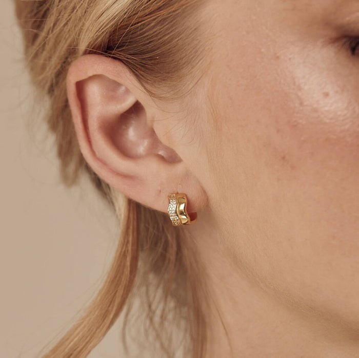 Gold And Diamante Wave Huggie Hoops