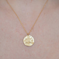 Crescent Moon And Stars Disc Necklace