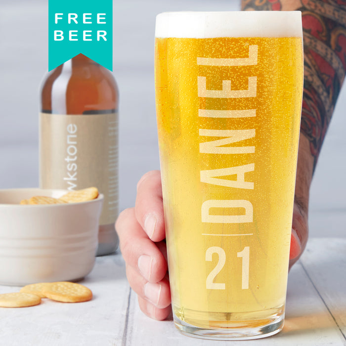 Personalised 21st Birthday Name and Age Beer Glass
