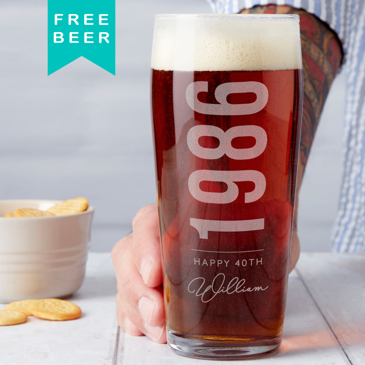 Personalised 40th Birth Year And Name Beer Glass