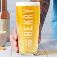 Personalised 18th Birthday Name And Age Beer Glass