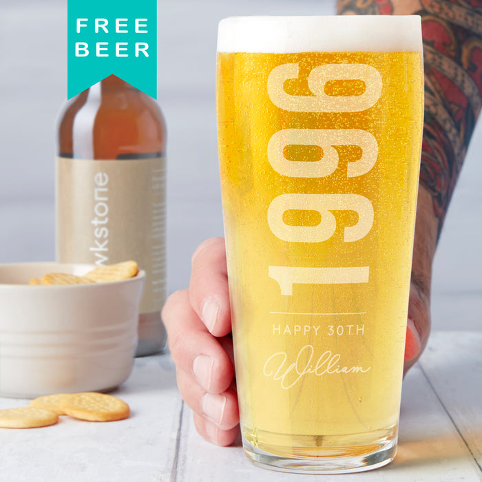 Personalised 30th Birth Year And Name Beer Glass