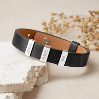 Personalised Mens Leather Cuff Names And Dates Bracelet