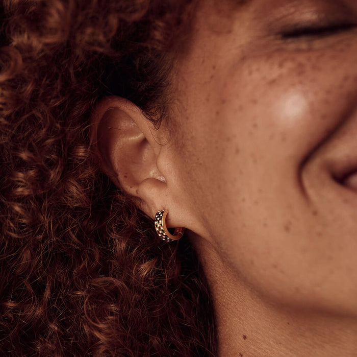 Gold Checkerboard Hoops