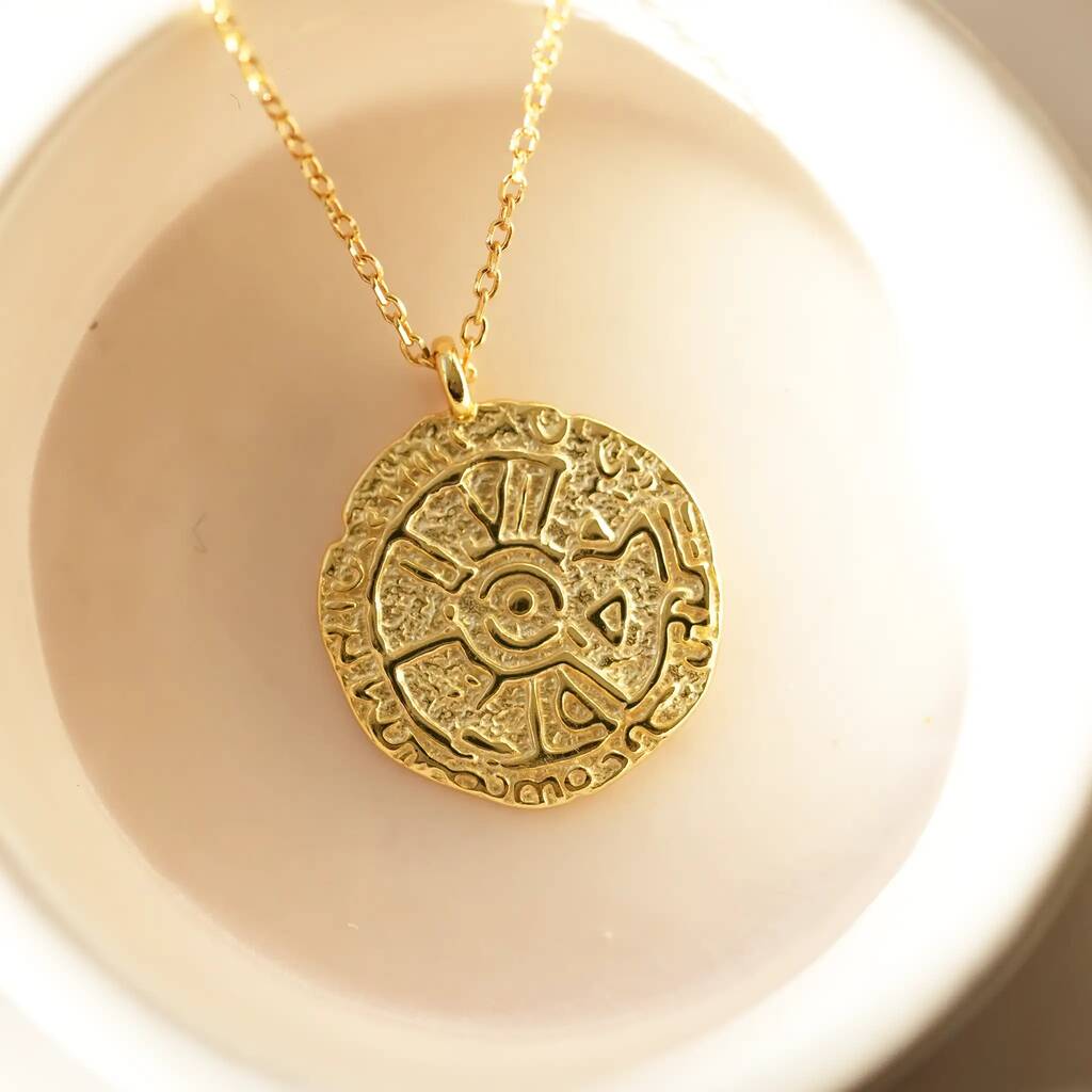Crescent Moon And Stars Disc Necklace