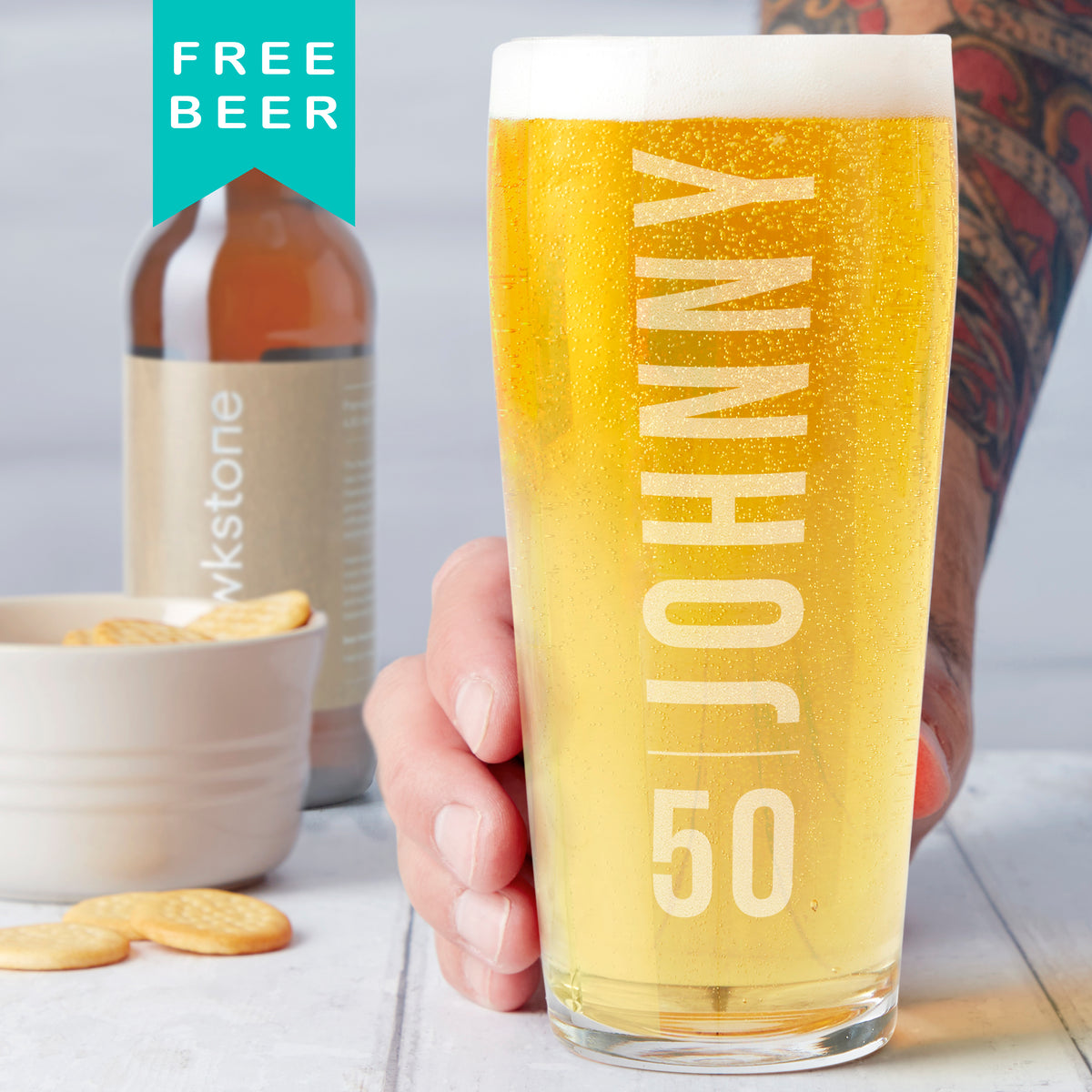 Personalised 50th Birthday Name And Age Beer Glass