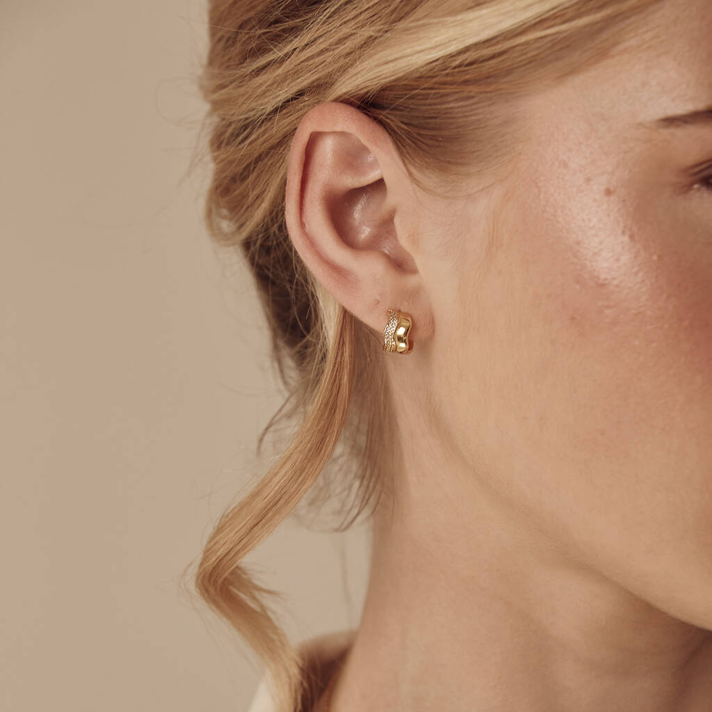 Gold And Diamante Wave Huggie Hoops