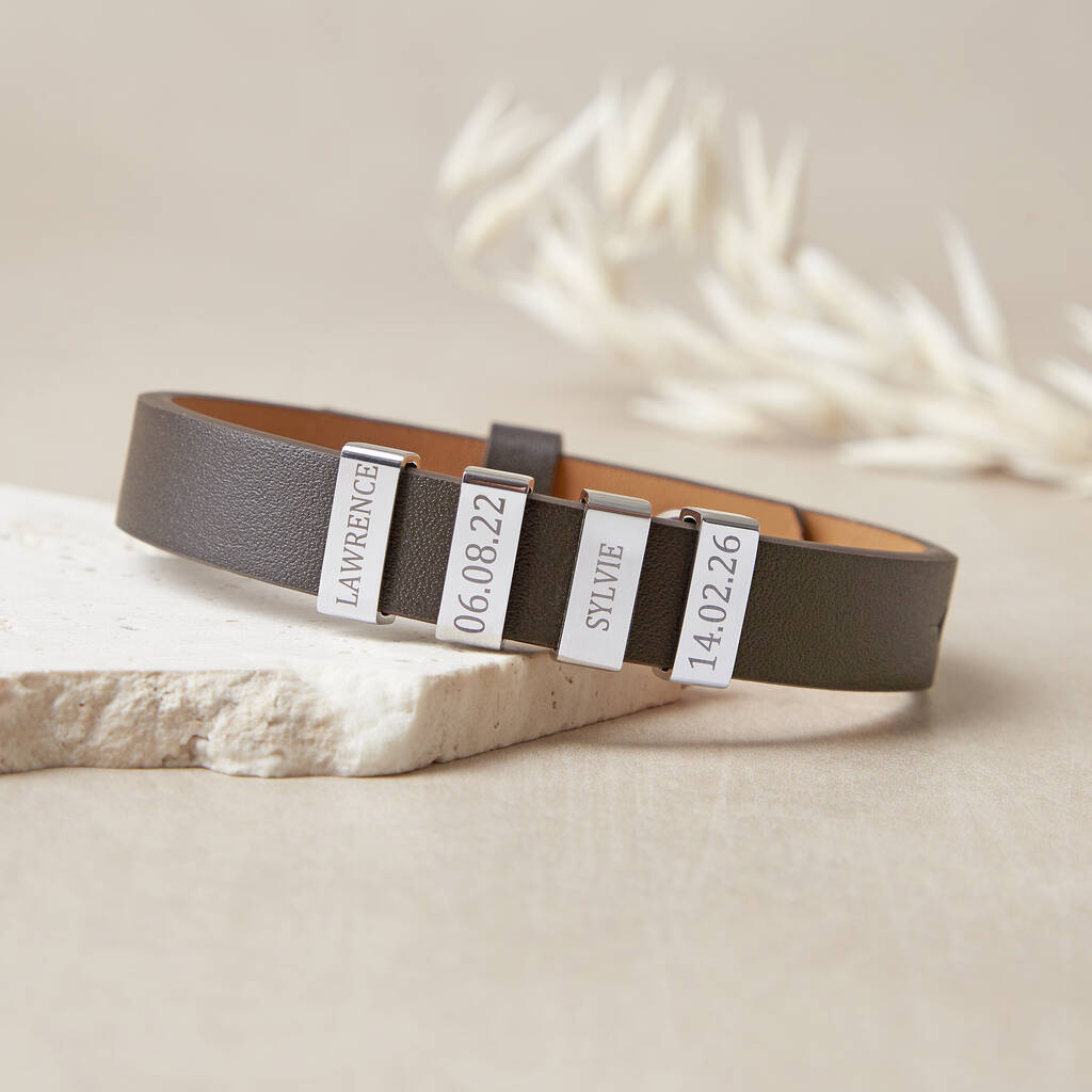 Personalised Mens Leather Cuff Names And Dates Bracelet