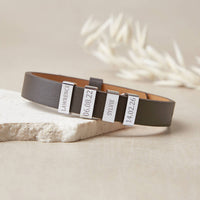 Personalised Mens Leather Cuff Names And Dates Bracelet