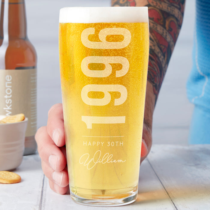 Personalised 30th Birth Year And Name Beer Glass
