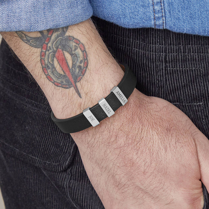 Personalised Mens Leather Cuff Names And Dates Bracelet