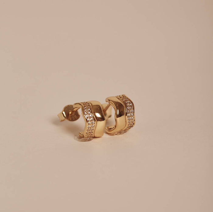 Gold And Diamante Wave Huggie Hoops
