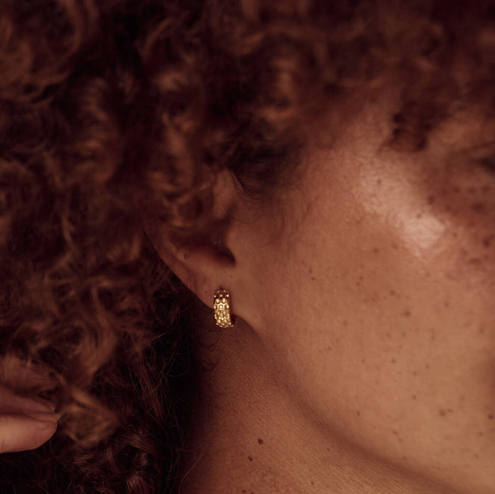 Gold Honeycomb Huggie Hoops