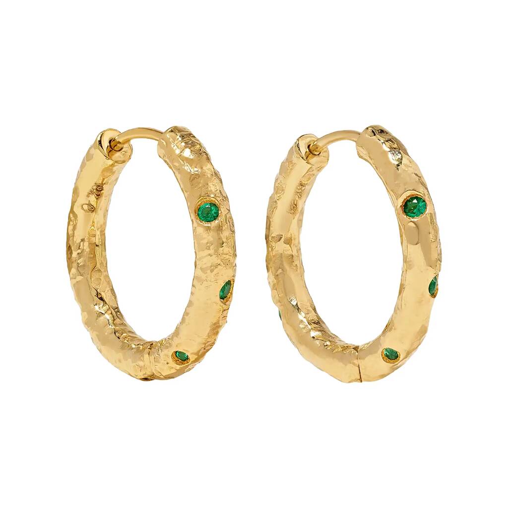 Gold Organic Emerald Studded Hoops