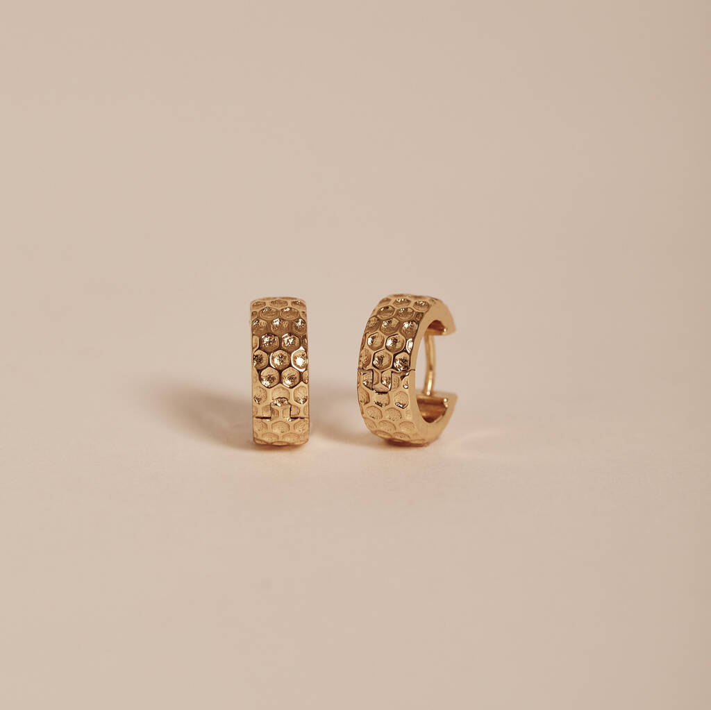 Gold Honeycomb Huggie Hoops