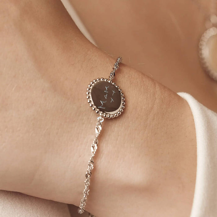 Beaded Edge Real Handwriting Silver Bracelet