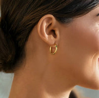 Gold Organic Emerald Studded Hoops