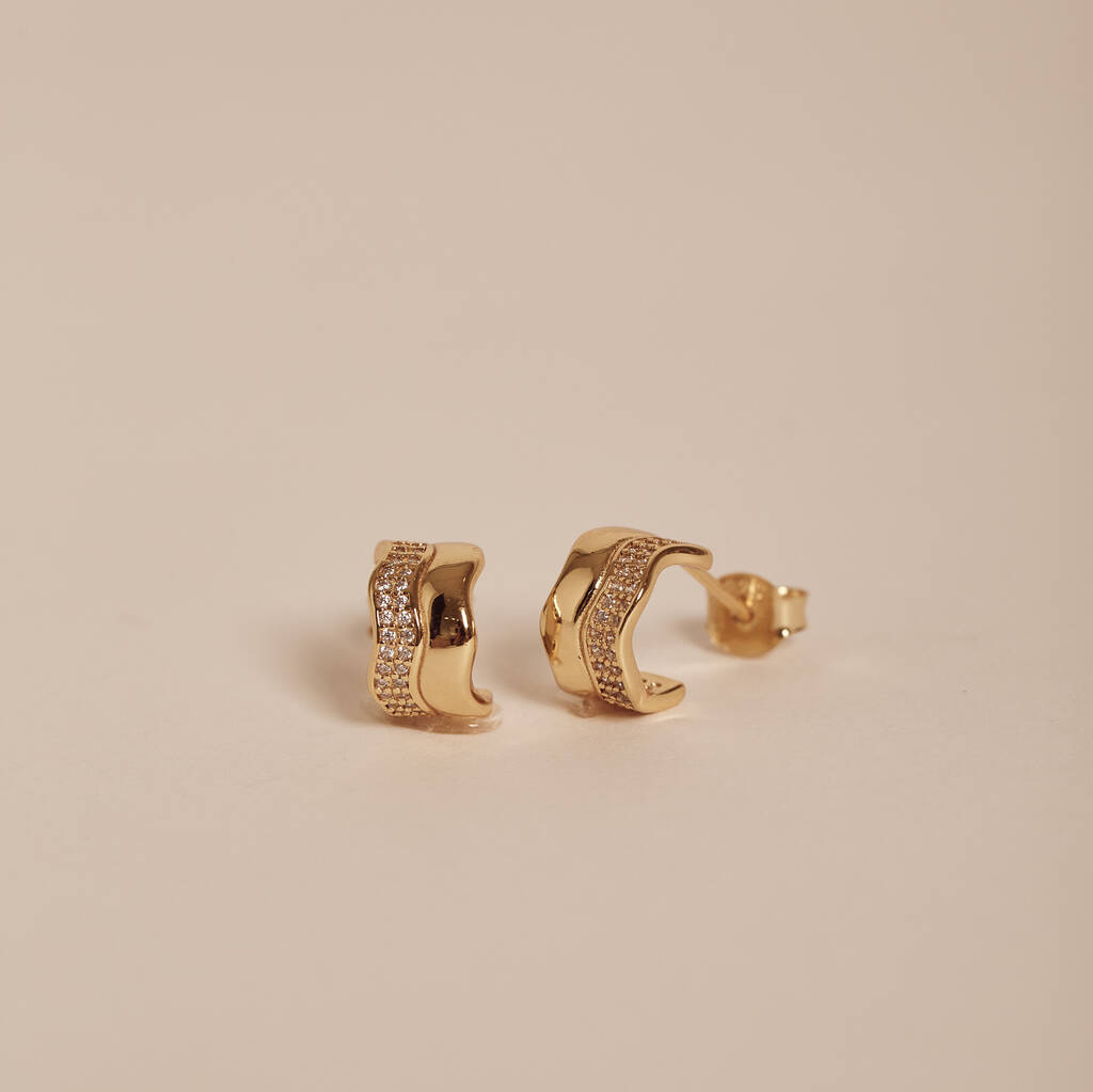Gold And Diamante Wave Huggie Hoops