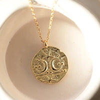 Crescent Moon And Stars Disc Necklace