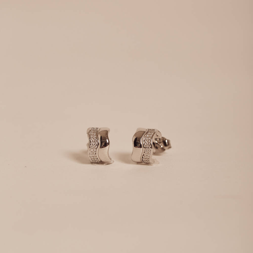 Silver And Diamante Wave Huggie Hoops