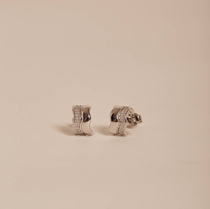 Silver And Diamante Wave Huggie Hoops