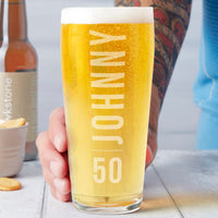 Personalised 50th Birthday Name And Age Beer Glass